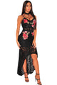 Black Floral Lace Choker High Low Dress