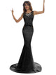 Black Floral Lace Front Bow Accent Maxi Evening Dress
