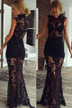 Black Floral Lace Hollow Maxi Evening Dress