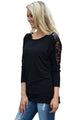Sexy Black Floral Lace Insert 3/4 Sleeve Top