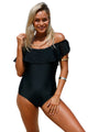 Black Flounce Off Shoulder One Piece Swimsuit