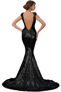 Black Full Sequin Big Bow Accent Party Dress
