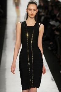 Black Gold Detail Sleeveless Party Bandage Dress