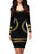 Black Gold Metallic Trim Long-sleeve Bodycon Dress