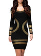 Black Gold Metallic Trim Long-sleeve Bodycon Dress