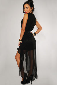 Black Gold Spikes Belted High-Low Dress