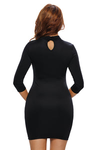 Black Grommet Lace Up Front Sleeved Bodycon Dress