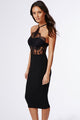 Black Halter Lace Inserted Sheer Fitted Midi Dress