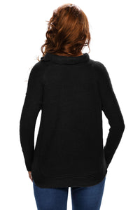 Black High Neck Pullover Side Zipped Sweater Top