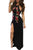 Black High Split Floral Embroidered Maxi Dress