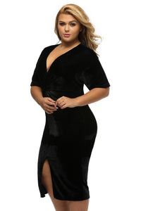 Black Kimono Sleeve Knotted Pleated Front Plus Size Dress