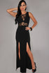 Black Lace Accent Double Slits Sexy Evening Dress