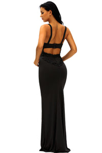 Black Lace Detail Long Prom Party Maxi Dress