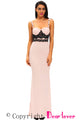Black Lace Detail Pink Long Prom Party Maxi Dress