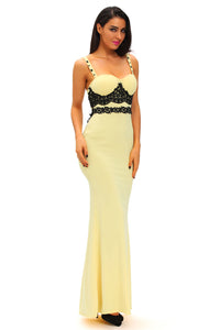 Black Lace Detail Yellow Long Prom Party Maxi Dress