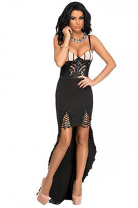 Black Lace Embroidered Long Tail Party Dress