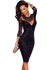 Black Lace Embroidered Necklace Evening Dress
