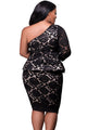 Black Lace Illusion Curvaceous One Shoulder Peplum Dress