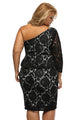 Black Lace Illusion Curvaceous One Shoulder Peplum Dress