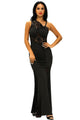 Black Lace Insert One Shoulder Evening Gown