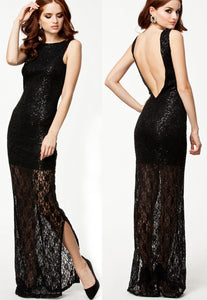 Black Lace Maxi Dress With Sequins