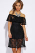 Black Lace Ruffled off Shoulder Cut out Vintage Dress