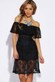 Black Lace Ruffled off Shoulder Cut out Vintage Dress
