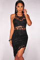 Black Lace Sheer Waist Dress