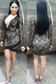 Black Lace Sleeved Wrap Over Club Dress