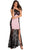 Black Lace Splice Pink One Shoulder Maxi Evening Dress