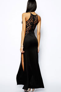 Black Lace Splicing Maxi Evening Dress