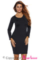 Black Lace Up Back Long Sleeve Bodycon Mini Dress