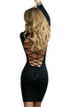 Black Lace Up Back Long Sleeve Bodycon Mini Dress