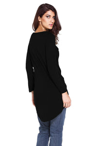 Black Lace Up Long Sleeve Ruched Pullover Shirt