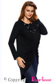 Black Lace Up Long Sleeve Ruched Pullover Shirt