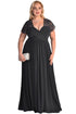 Black Lace Yoke Ruched Twist High Waist Plus Size Gown