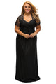 Black Lace Yoke Ruched Twist High Waist Plus Size Gown