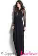 Black Long Draped Maxi Dress with Mesh Sleeves