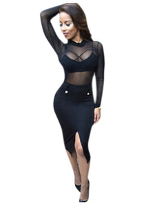 Black Long Sleeve Club Dress with Bralette Top