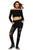 Black Long Sleeve Crop Top Ribbed Cutout Pant Set