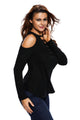 Black Long Sleeve Cut-out Shoulder Ribbed Top