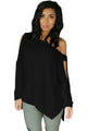 Black Long Sleeve Slit Arm and Side Ribbed Knit Top
