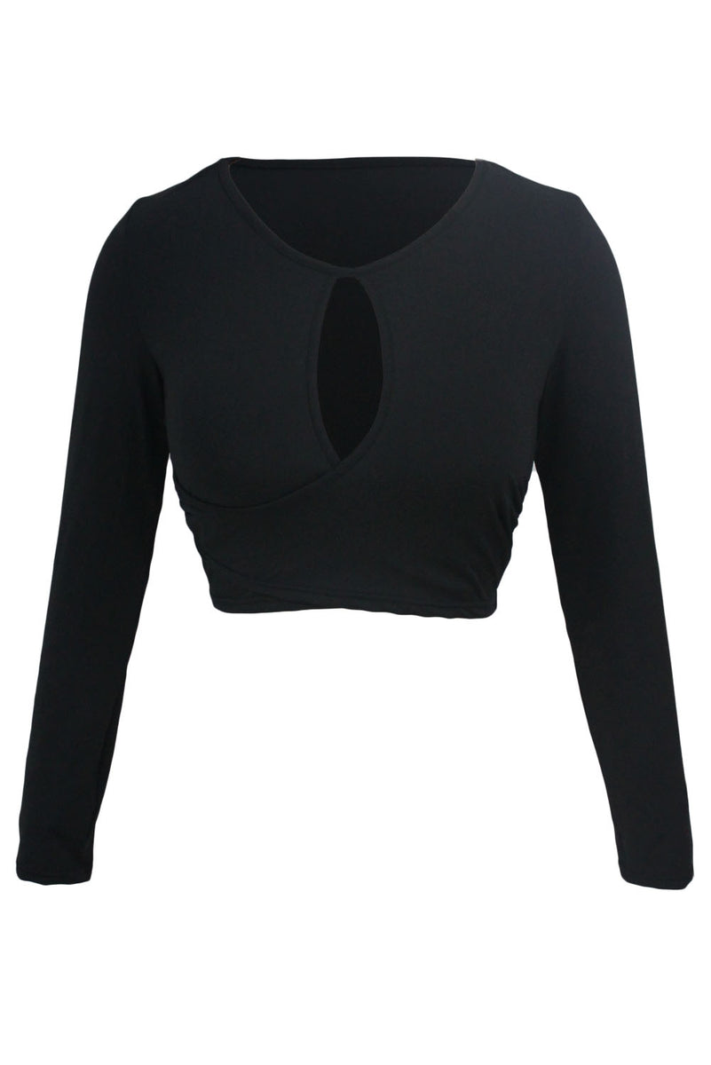 Sexy Black Long Sleeves Keyhole Bust Wrap Crop Top – SEXY AFFORDABLE ...