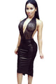 Black Lust Lace Halter Leather Paneled Dress