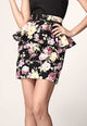Black Multi-Color Floral Print Peplum Skirt