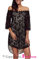 Sexy Black Off The Shoulder 3/4 Sleeve Floral Lace Dress
