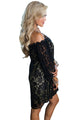 Sexy Black Off The Shoulder 3/4 Sleeve Floral Lace Dress