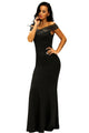 Black Off the Shoulder Sheer Stripe Fishtail Evening Gown