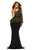 Black One Shoulder Gold Floral Lace Peplum Top Long Skirt Formal Dress