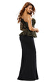 Black One Shoulder Gold Floral Lace Peplum Top Long Skirt Formal Dress